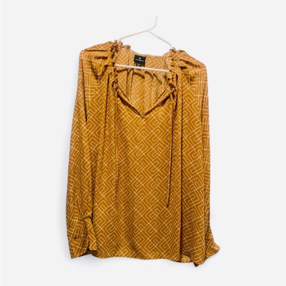Worthington Geometric Pattern Blouse in Mustard